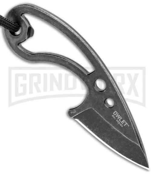 CRKT Owlet Fixed Blade Black Stonewash Neck Knife - Drop Point -AKC Knife Shop CRKT Owlet Neck Skeletonized Black SW 2716 BHQ 103912 jr spine large