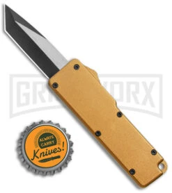 Chud Mini Gold OTF Automatic Knife - Black Tanto Plain -AKC Knife Shop Chud Mini Gold OTF Auto Pocket Clip Black Tanto GX 38553 jr bottlecap large