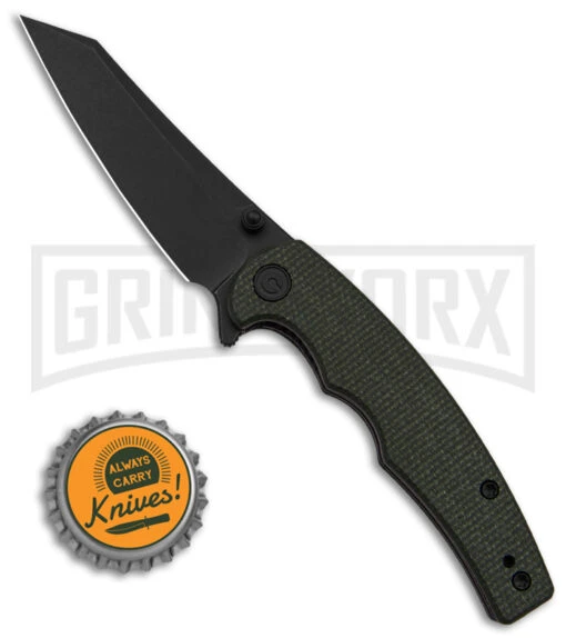 CIVIVI P87 Folder Green Micarta Liner Lock Knife - Black Plain -AKC Knife Shop Civivi P87 FLLK Green Micarta 2in Black SW BHQ 151779 td size large