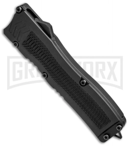 Conquest Tactical Fury Black D/A OTF Automatic Knife - Stonewash Plain -AKC Knife Shop Conquest Tactical Fury DA OTF Black SW BHQ 30663 jr spine large