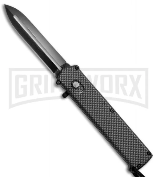 Elemental Reactor Sim. Carbon Fiber OTF Automatic Knife - Black Plain -AKC Knife Shop Elemental Black CF TT7 BP 18579 jr large