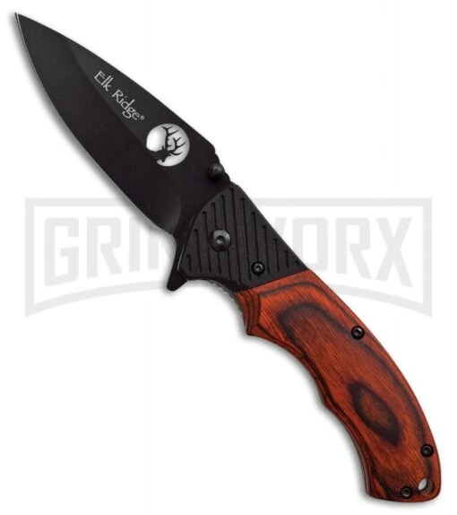 Elk Ridge Misty Mountain Dark Wood Manual Folding Knife - Black Plain -AKC Knife Shop Elk Ridge Misty Mountain Dark Wood Black BP 24988 jr large