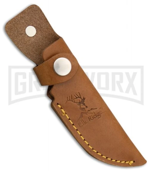 Elk Ridge Pitfall Burl Wood Fixed Blade Knife - Satin Plain -AKC Knife Shop Elk Ridge Pitfall burl wood satin BP 24804 jr sheath large