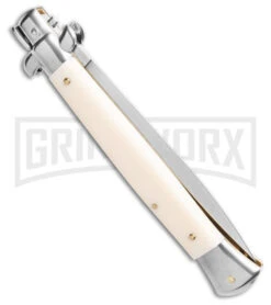 Frank B. 11" Italian Stilletto Sim Ivory Stiletto Automatic Knife - Satin Plain -AKC Knife Shop Frank B 11in Ivory Stiletto AK Dagger 5in Satin BHQ 187490 td side large