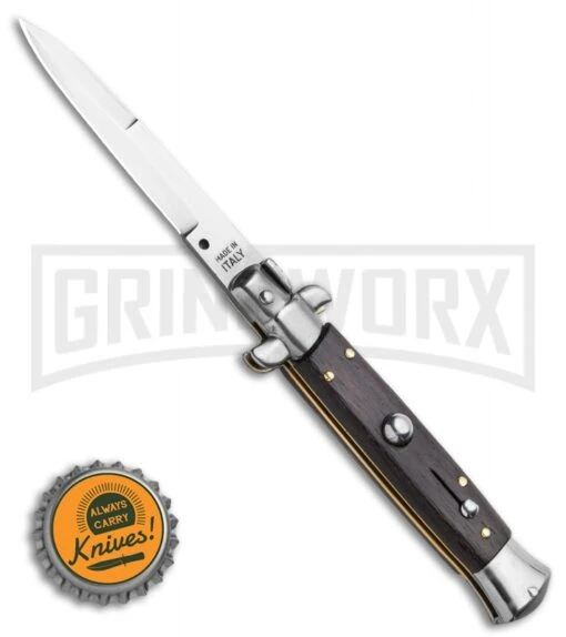 Frank B. 7.5" Italian Stiletto Palisander Wood Automatic Knife - Polish Bayonet -AKC Knife Shop Frank B. 8 Italian Stiletto Palisander Wood Automatic Knife Polish Bayonet BHQ 118535 LS Bottlecap large