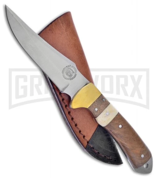 Frost Cutlery Chipaway Beaver Tail Hunter Walnut Fixed Blade Knife - Satin Plain -AKC Knife Shop Frost Cutlery Chipaway Beaver Tail Hunter Satin FCW508 BP 21195 jr large