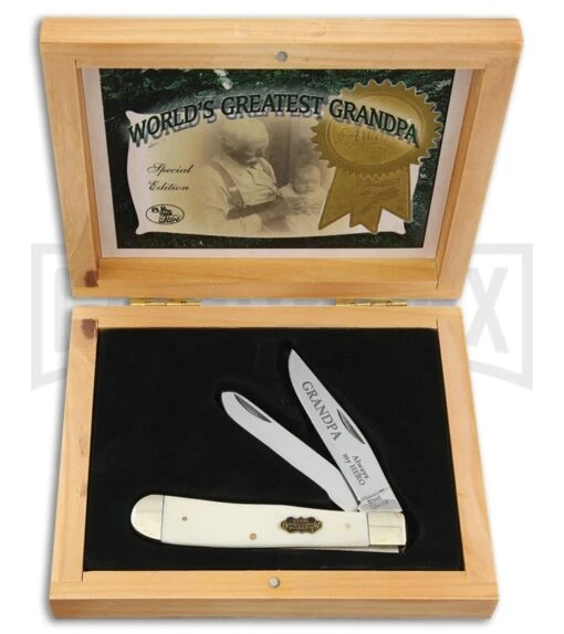 Frost Cutlery Greatest Grandpa Trapper White Pocket Knife -AKC Knife Shop Frost Cutlery Greatest Grandpa Trapper White BP 21852 jr large