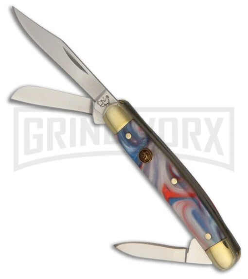 Frost Cutlery Hen & Rooster Mini Stockman Red/White/Blue Pocket Knife -AKC Knife Shop Frost Cutlery Hen Rooster Mini Stockman corelon BHQ 54542 er large