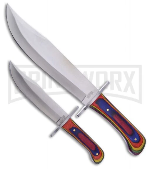 Frost Cutlery Jim Bowie Combo Blue 2 Piece Fixed Blade Knife Set - Satin Plain -AKC Knife Shop Frost Cutlery Jim Bowie combo 2 piece set satin BHQ 72996 er large