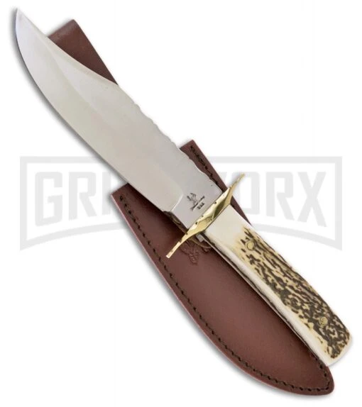 Frost Cutlery Jimmy Stag Fixed Blade Knife - Satin Plain -AKC Knife Shop Frost Cutlery Jimmy stag satin BHQ 48557 er large