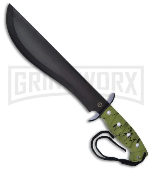 Frost Cutlery Quicksilver Bowie Green Camo Fixed Blade Knife - Black Plain -AKC Knife Shop Frost Cutlery Quicksilver Bowie green camo black BHQ 74619 er large