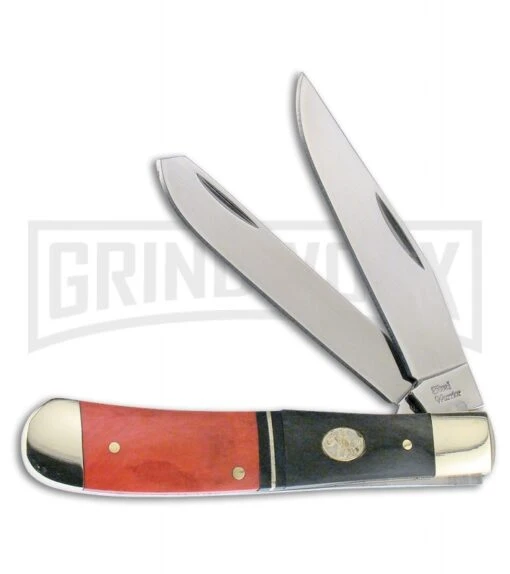 Frost Cutlery Steel Warrior Trapper Red/Black Pocket Knife -AKC Knife Shop Frost Cutlery Steel Warrior trapper traditional red black BHQ 47909 er large