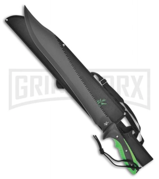 Frost Cutlery Tac Assault Zombie Sawtail Green Machete - Black Plain -AKC Knife Shop Frost Cutlery Tac Assault Zombie Sawtail Machete Black FTA051BG BP 21249 jr large