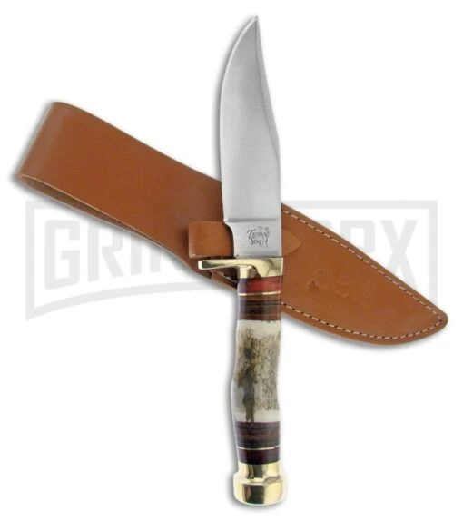 Frost Cutlery Trophy Stag Badger Bowie Antler Fixed Blade Knife - Satin Plain -AKC Knife Shop Frost Cutlery Trophy Stag Badger Bowie Satin BP 21259 jr large