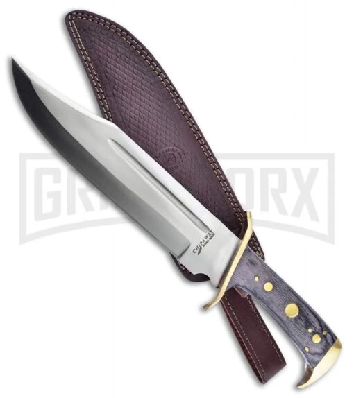 Frost Cutlery Sunrise Bowie Black Pakkawood Fixed Blade Knife - Satin Plain -AKC Knife Shop Frost cutlery sunrise bowie black pakkawood satin BP 25422 jr large