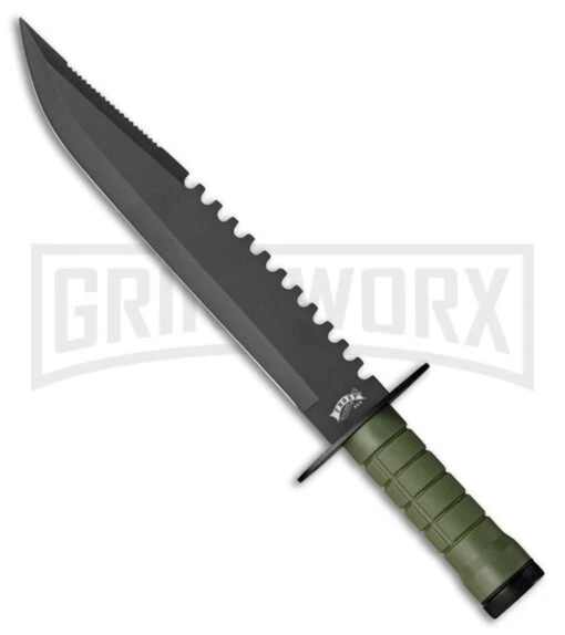 Frost Cutlery Survival Scout II OD Green Fixed Blade Knife - Black Plain -AKC Knife Shop Frost cutlery survival scout ii od green black BP 25162 jr large