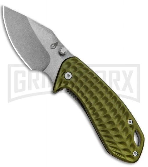 Gerber Kettlebell Sage Green Aluminum Frame Lock Knife - Stonewash Plain -AKC Knife Shop Gerber Kettlebell FL Sage Green Aluminum 30 001521 BHQ 81313 jr large