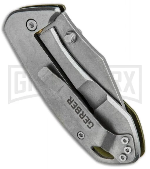 Gerber Kettlebell Sage Green Aluminum Frame Lock Knife - Stonewash Plain -AKC Knife Shop Gerber Kettlebell FL Sage Green Aluminum 30 001521 BHQ 81313 jr side large