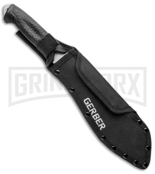 Gerber Versafix 14" Black GFN Machete Fixed Blade Knife - Stonewash Plain -AKC Knife Shop Gerber Versafix 14in Machete Black SW 31 003473 BHQ 94218 jr sheath large