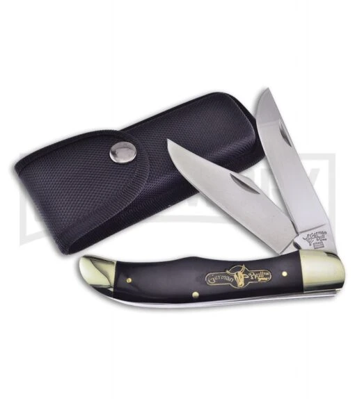 German Bull Claptrap Black Buffalo Horn Pocket Knife -AKC Knife Shop German Bull Claptrap Black Buffalo Horn BHQ 80165 er large