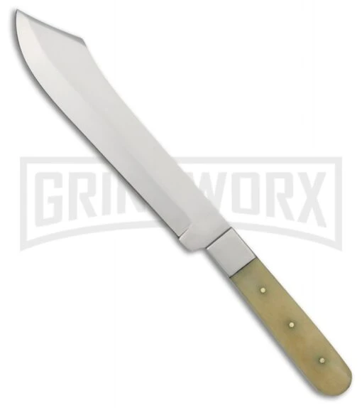 Tallen Apache Bowie White Smooth Bone Fixed Blade Knife - Satin Plain -AKC Knife Shop Grindworx Apache Bowie White Smooth Bone satin plain BHQ 59538 er large