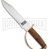 Tallen CSA D-Guard Bowie Brown Wood Fixed Blade Knife - Satin Plain -AKC Knife Shop Grindworx D guard bowie brown wood satin BP 28663 jr large