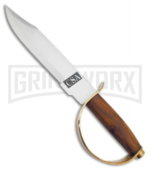 Tallen CSA D-Guard Bowie Brown Wood Fixed Blade Knife - Satin Plain -AKC Knife Shop Grindworx D guard bowie brown wood satin BP 28663 jr large