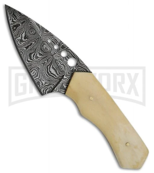 Tallen Petal White Bone Fixed Blade Knife - Damascus Plain -AKC Knife Shop Grindworx Petal Leaf White Bone Damascus BP 21591 jr large