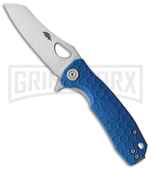 Honey Badger Knives Small Blue FRN - Wharncleaver Satin Plain -AKC Knife Shop Honey Badger Knives Warncleaver Small Blue D2 BHQ 122632 jr large