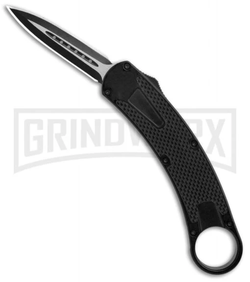 Karambit OTF-102 Black Carbon Fiber OTF Knife - Two-Tone Plain -AKC Knife Shop Karambit OTF 102 Black CF TT Plain GX 34165 jr large