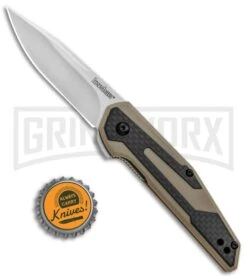 Kershaw Anso Fraxion Liner Lock Knife CF/Tan G-10 - Stonewash -AKC Knife Shop Kershaw Fraxion LL Tan 1160TAN BHQ 83150 jr bottlecap large