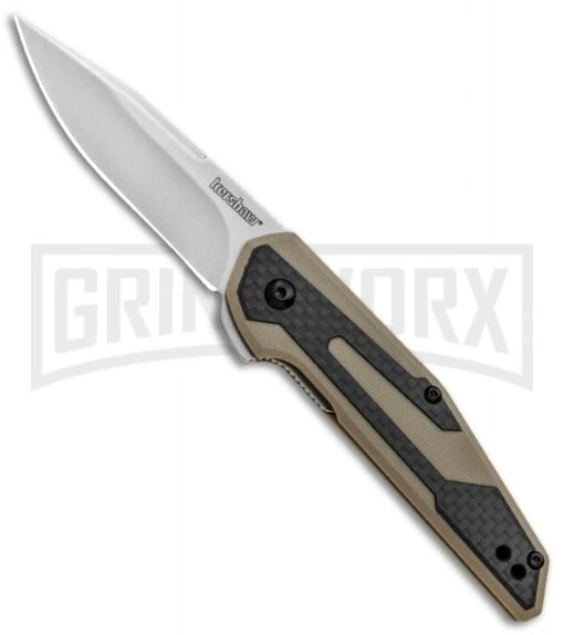 Kershaw Anso Fraxion Liner Lock Knife CF/Tan G-10 - Stonewash -AKC Knife Shop Kershaw Fraxion LL Tan 1160TAN BHQ 83150 jr large