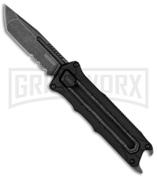 Kershaw Interstellar Black Manual Sliding Button Lock OTF Knife - Blackwash Serr -AKC Knife Shop Kershaw Interstellar Manual OTF Black BHQ 176286 jr large