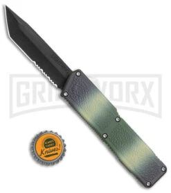 Lightning Camo D/A OTF Automatic Knife - Tanto Black Serr -AKC Knife Shop LIghtning Camo DA OTF Auto Tanto Black Serr GX 39052 jr bottlecap large