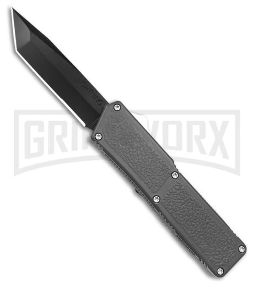 Lightning Gray D/A OTF Automatic Knife - Tanto Black -AKC Knife Shop Lighting Gray DA OTF AK Tanto Black BHQ GX 41284 td large