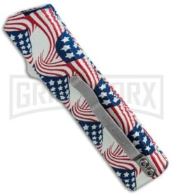 Lightning American Flag D/A OTF Automatic Knife - Satin Serr -AKC Knife Shop Lightning American Flag DA OTF Auto Satin Serr GX 33331 jr side large