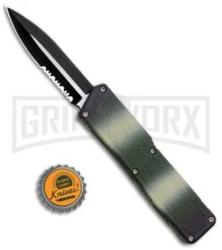 Lightning Camo D/A OTF Automatic Knife - Dagger Two-Tone Serrated -AKC Knife Shop Lightning Camo DA OTF Auto TT Serr Dagger GX 30812 jr bottlecap large