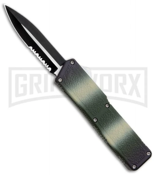 Lightning Camo D/A OTF Automatic Knife - Dagger Two-Tone Serrated -AKC Knife Shop Lightning Camo DA OTF Auto TT Serr Dagger GX 30812 jr large