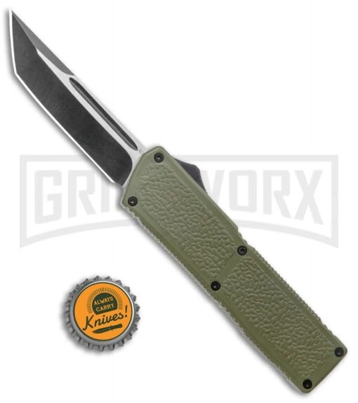 Lightning Elite OD Green D/A OTF Automatic Knife - Black Tanto Plain -AKC Knife Shop Lightning Elite OD Green DA OTF Auto Black Tanto GX 37667 jr bottlecap large