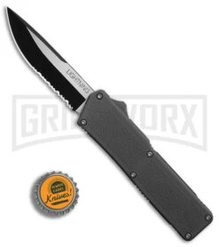 Lightning Gray D/A OTF Automatic Knife - Two-Tone Serr -AKC Knife Shop Lightning Gray DA Two Tone Serr BP 30332 er bottlecap large