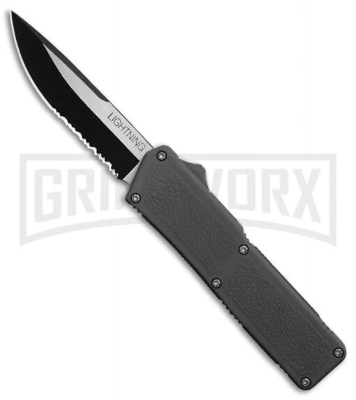 Lightning Gray D/A OTF Automatic Knife - Two-Tone Serr -AKC Knife Shop Lightning Gray DA Two Tone Serr BP 30332 er large