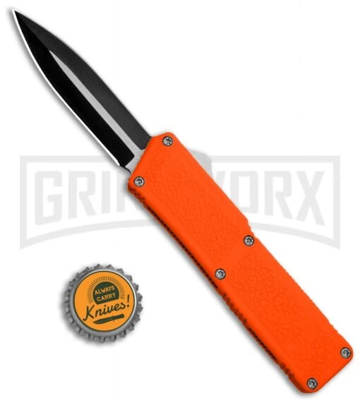 Lightning Orange D/A OTF Automatic Knife - Dagger Two-Tone -AKC Knife Shop Lightning Orange DA OTF Auto Dagger TT GX 31870 jr bottlecap large