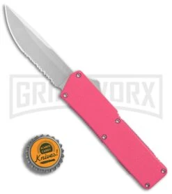 Lightning Pink D/A OTF Automatic Knife - Satin Serr -AKC Knife Shop Lightning Pink DA Satin Serr BP 27492 er bottlecap large