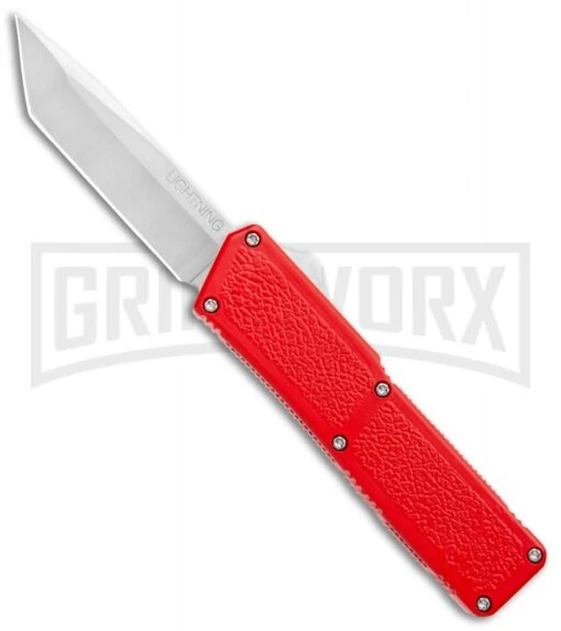 Lightning Red D/A OTF Automatic Knife - Tanto Satin -AKC Knife Shop Lightning Red DA OTF Auto Tanto Satin GX 34379 jr large