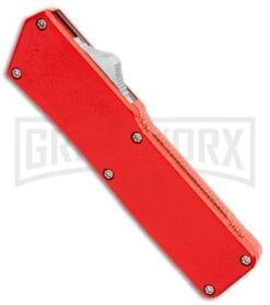 Lightning Red D/A OTF Automatic Knife - Tanto Satin -AKC Knife Shop Lightning Red DA OTF Auto Tanto Satin GX 34379 jr spine large