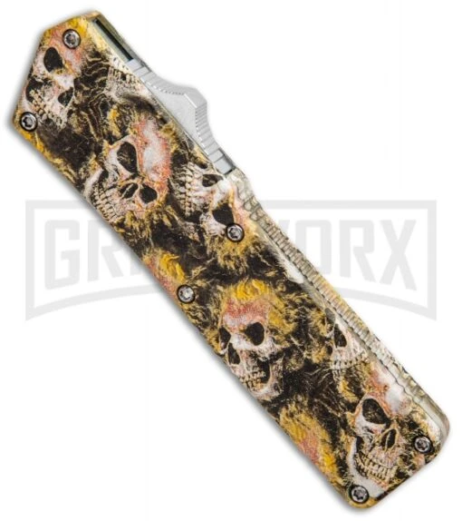 Lightning Skull Camo D/A OTF Automatic Knife - Satin Serr -AKC Knife Shop Lightning Skull DA DP OTF Auto Satin Serr GX 33339 jr spine large