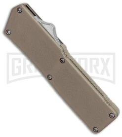 Lightning Tan D/A OTF Automatic Knife - Two-Tone Serr -AKC Knife Shop Lightning Tan DA OTF Auto TT Serr GX 31873 jr spine large