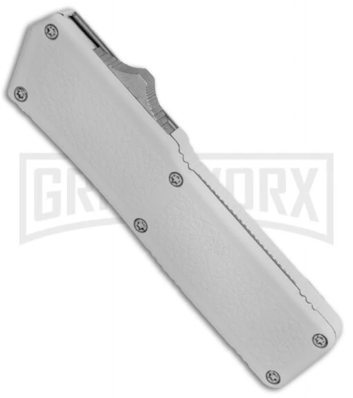 Lightning White D/A OTF Automatic Knife - Black Dagger Serr 4TH18 -AKC Knife Shop Lightning White Blk Dagg Serr BP 18951 jr spine large