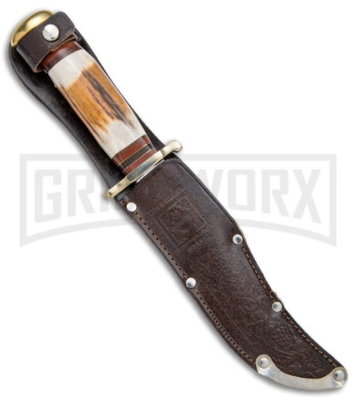 Linder Siberian Skinner Brown/White Fixed Blade Knife - Polished Plain -AKC Knife Shop Linder Siberian Skinner Fixed Blade Polished BHQ 144612 jr sheath large