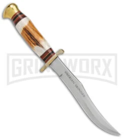 Linder Siberian Skinner Brown/White Fixed Blade Knife - Polished Plain -AKC Knife Shop Linder Siberian Skinner Fixed Blade Polished BHQ 144612 jr spine large